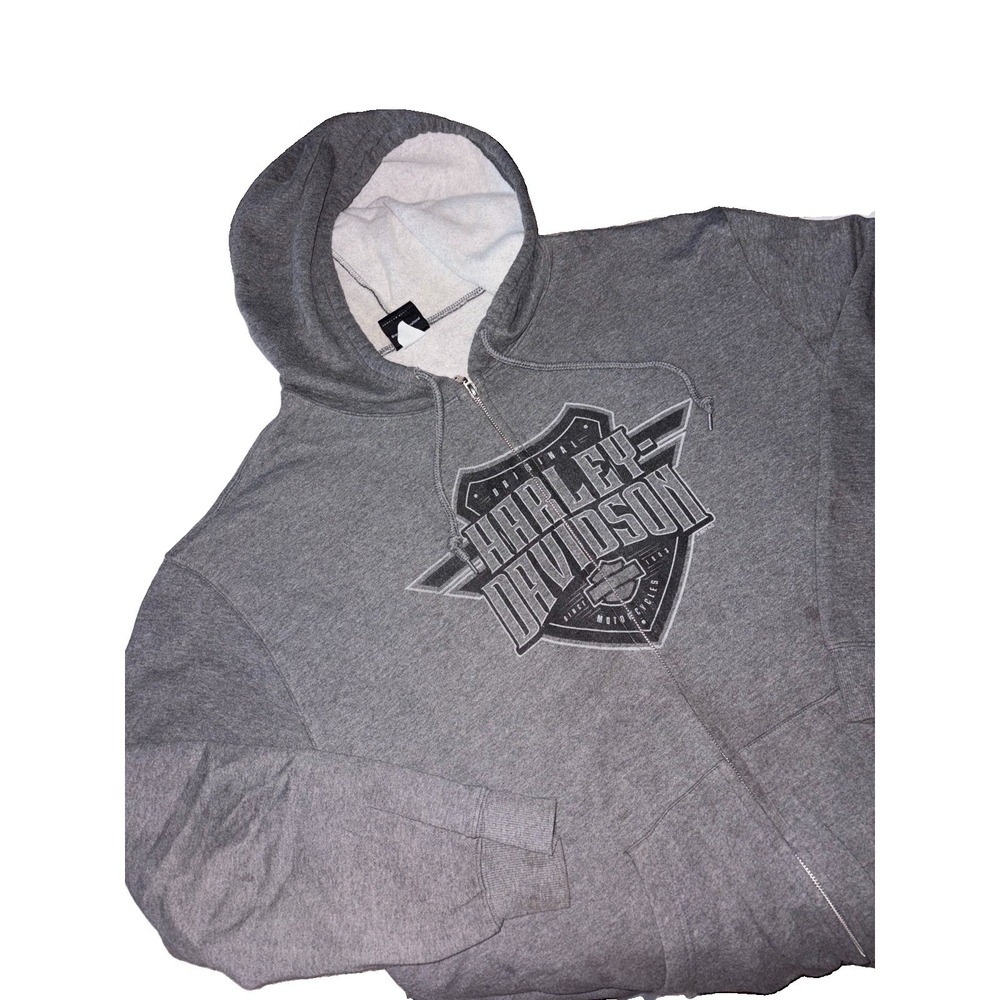 Vtg Harley-Davidson Men's Grey Y2K Zip-Up Hoodie Size 2XL Bristol VA‎ Black Wolf